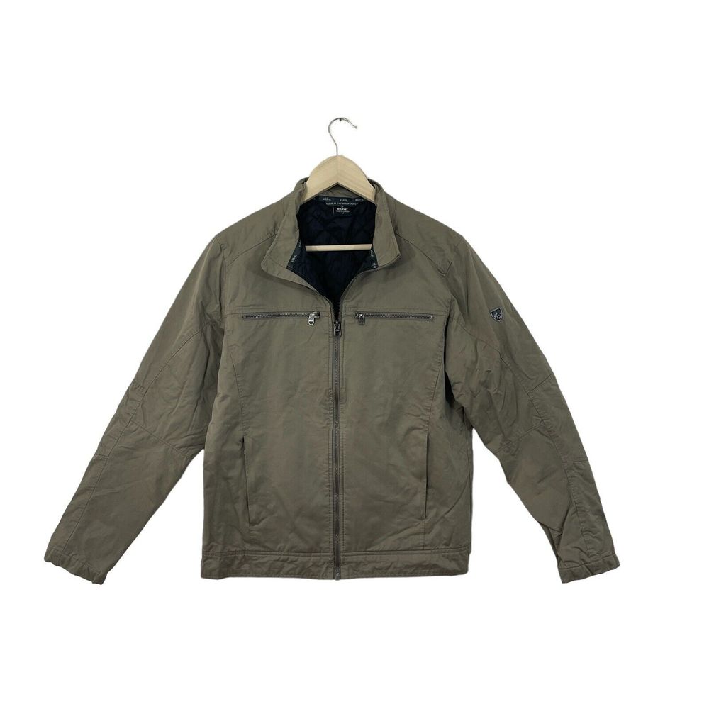 Kuhl Medium Kaffe Racer Jacket Moto Waxed Brown Lined Quilted Zip Mens